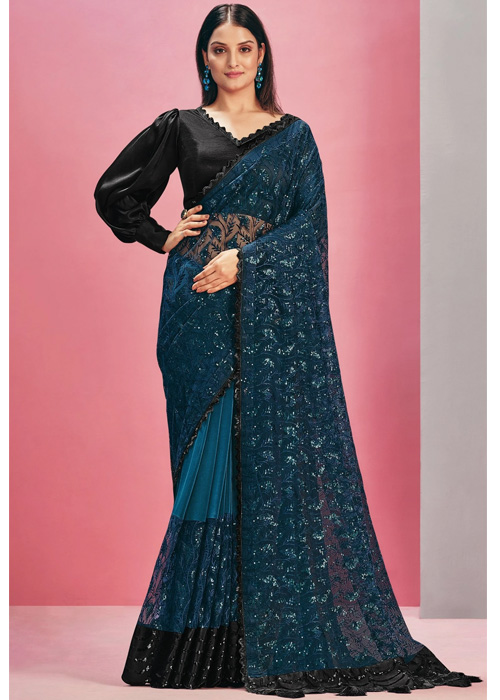Blue Sequinned Saree
