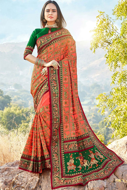 Check Embroidered Saree