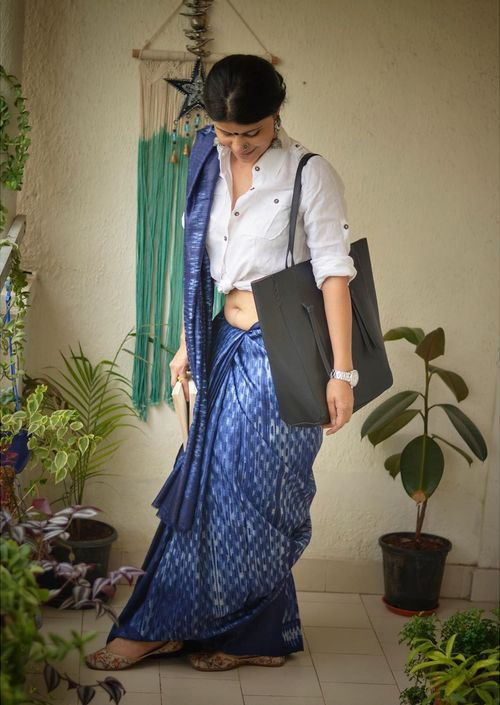 Cotton Saree With White Shirt