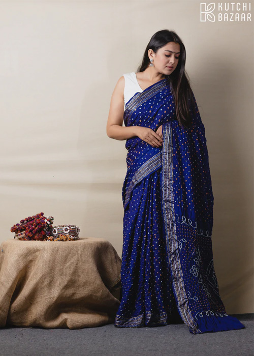 Dark Blue Cotton Bandhani Saree