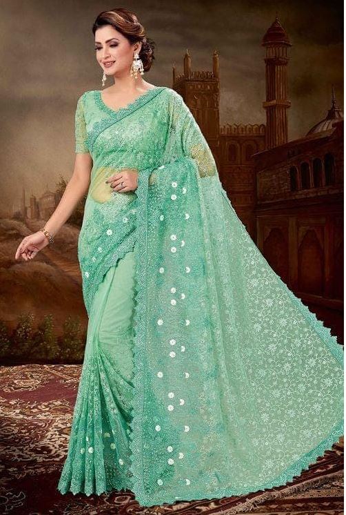 Designer Green Net Saree