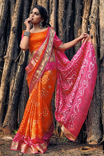 Dual Color Bandhani Saree