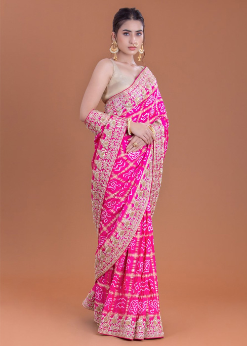 Fuchsia Bandhani Saree