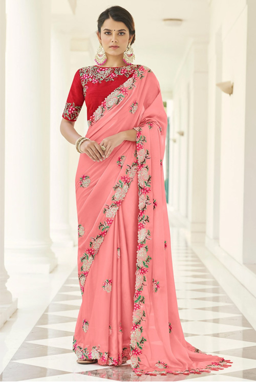 Georgette Peach Saree