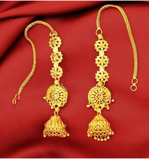 Gold Jhumka With Ear Chain