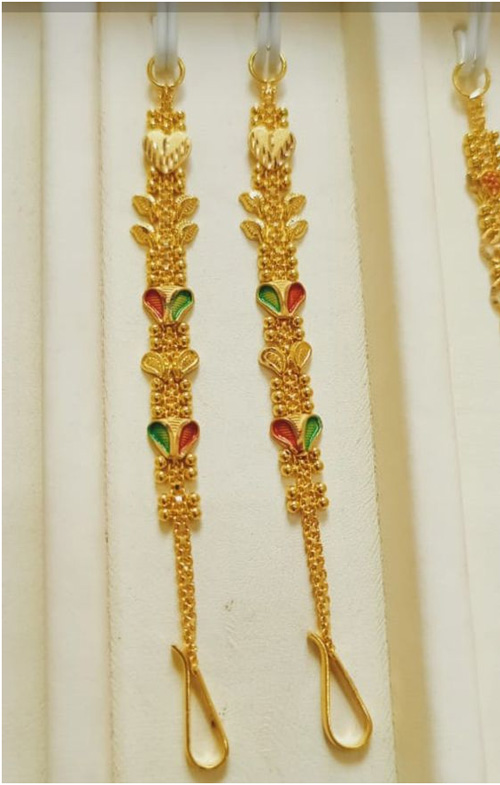 Green And Red Leaf Style Gold Ear Chain