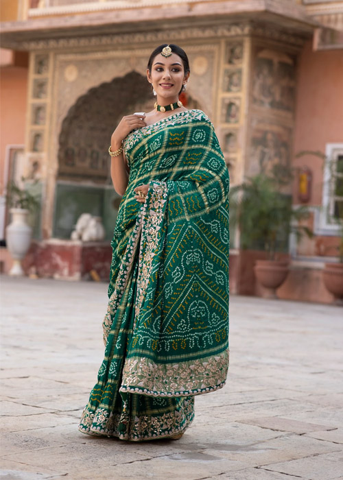 Green Bandhani Saree