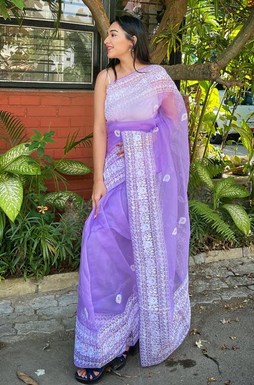 Lavender Border Work Saree