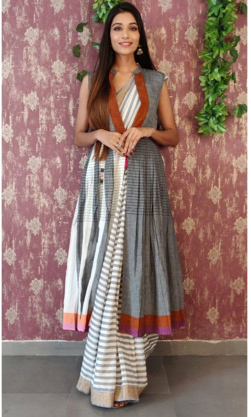 Long Cotton Jacket And Cotton Saree