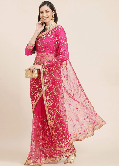Magenta Net Saree
