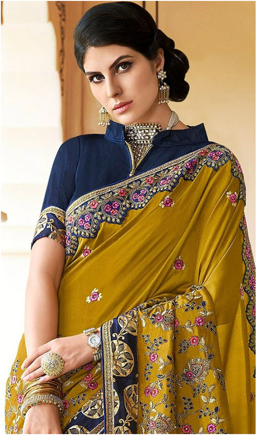 Mustard Yellow And Blue Blouse