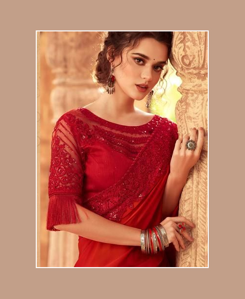 Net Sleeves Design For Red Blouse