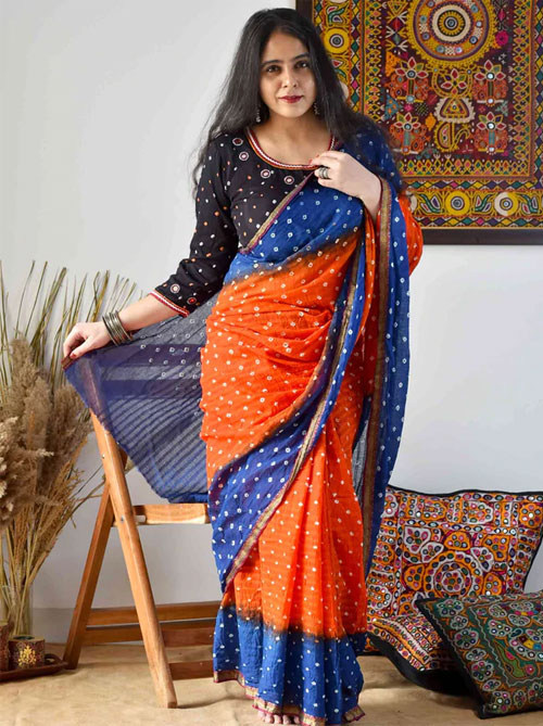 Orange Bandhani Saree