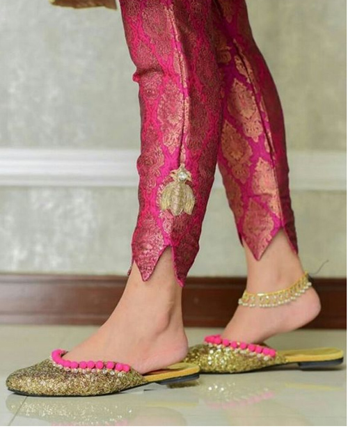 Pink Brocade Cigarette Pant