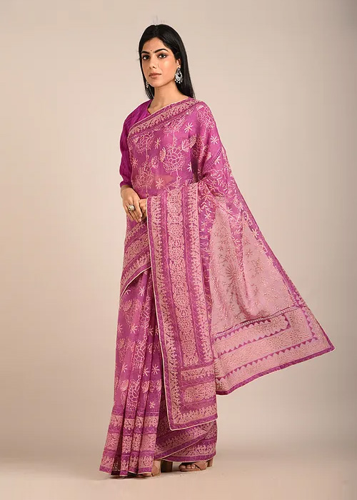 Purple Chikankari Saree