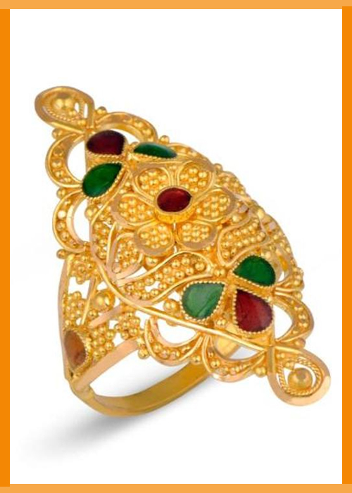 Red And Green Stone Studded Gold Ring