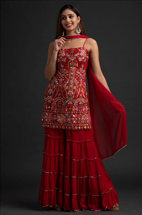 Red Chikankari Georgette Designer Salwar-Suit