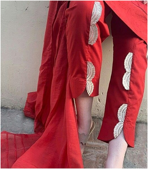 Red Designer Cigarette Pants