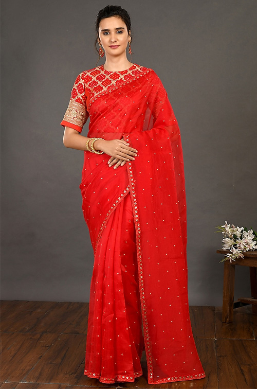 Red Embroidered Saree