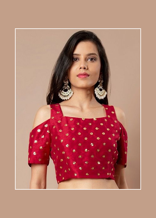 Shoulder Cut Red Sleeves Blouse Designs