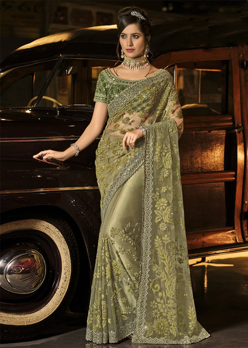 Teal Green Net Saree