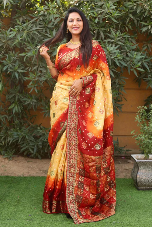 Yellow Handmade Bandhani Saree