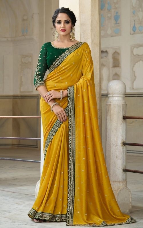 Yellow Saree With Designer Blo