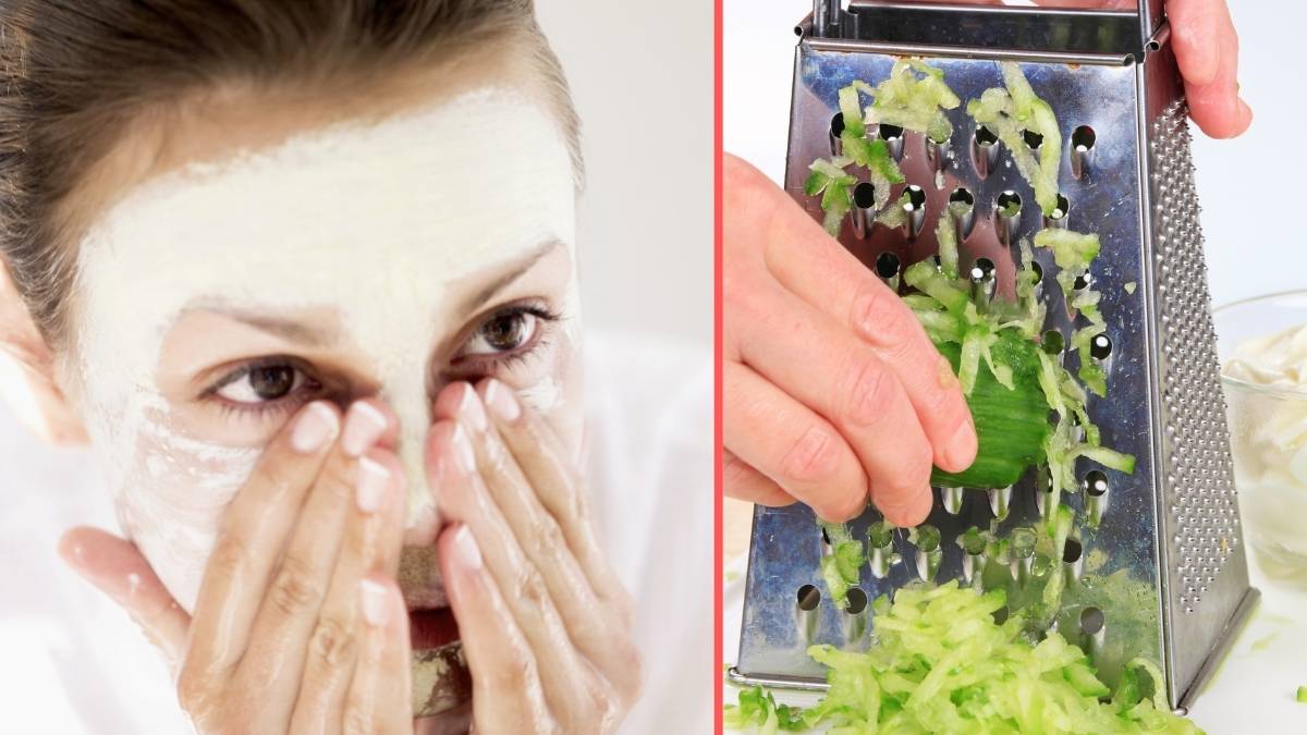 Women Applying Face Mask, Grated Cucumber