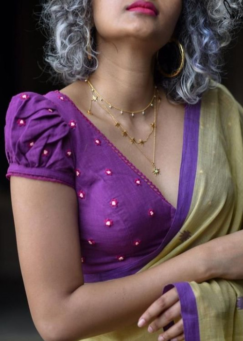 Purple Puff Sleeves Blouse Design