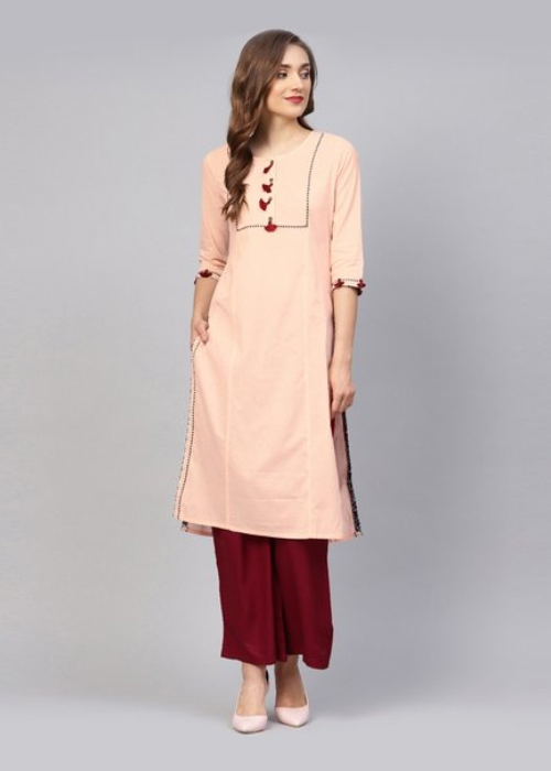 Light Shade Kurti And Maroon Palazzo 