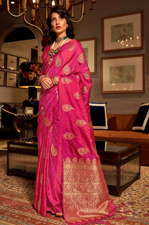 Butta Work Pink Banarasi Saree