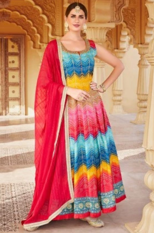 Multicolored Anarkali With Dupatta