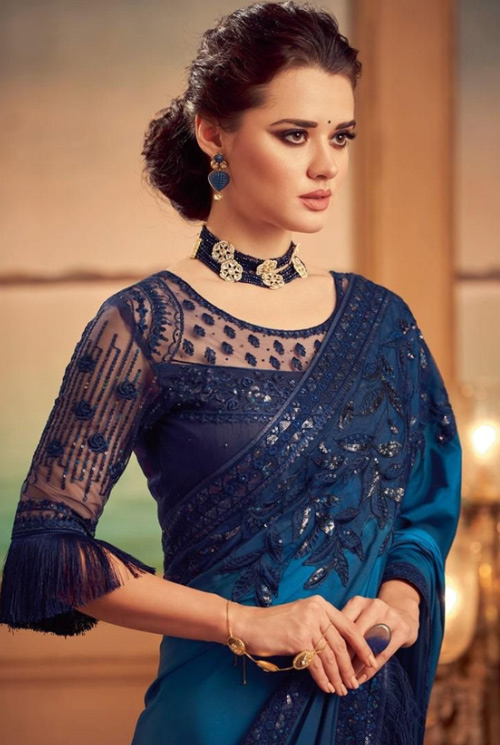 Blue U Neck Blouse