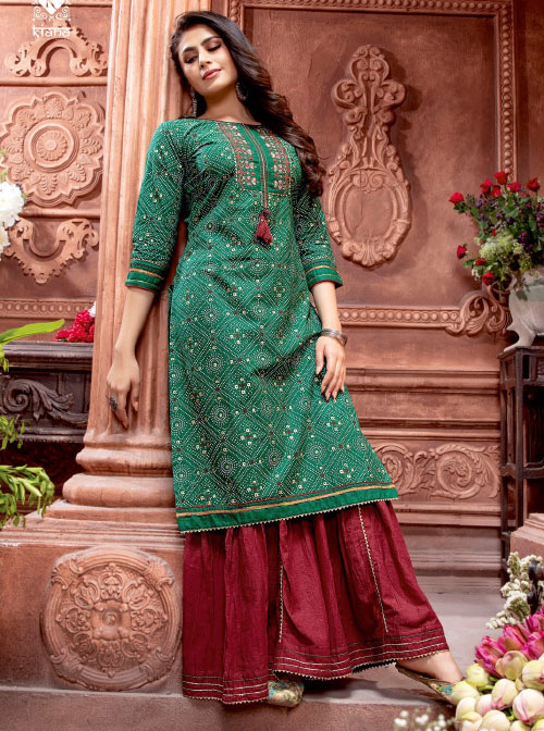 Bottle Green Kurta With Brown Palazzo