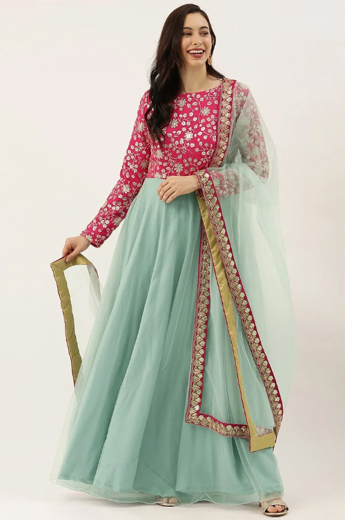 Blue And Pink Anarkali