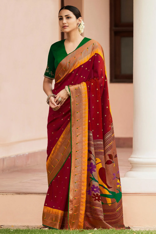 Maroon Paithani Saree