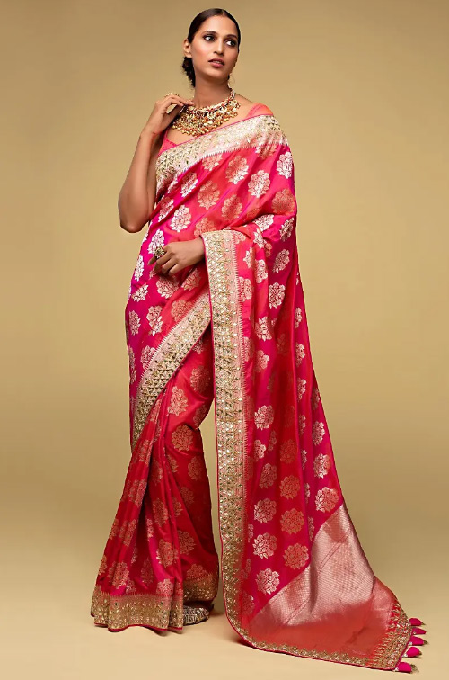 Orange And Pink Tone Banarasi Saree