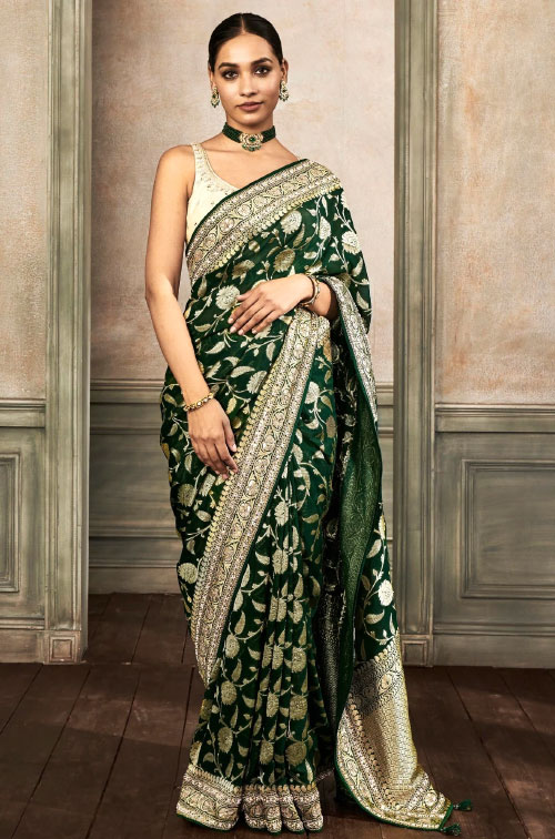 Handwoven Green Banarasi Saree