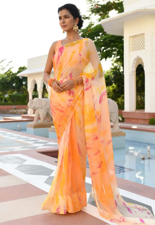 Orange Chiffon Saree