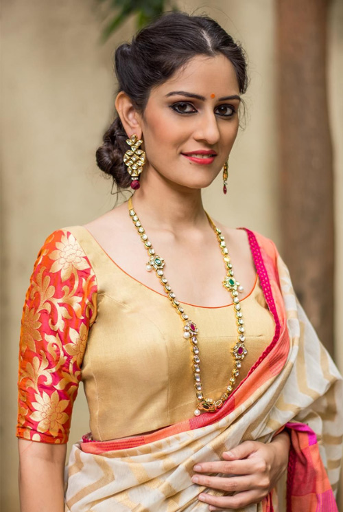 Golden Blouse With Brocade Sleeves