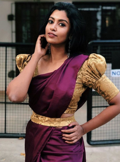 Golden Puff Sleeves Blouse Design