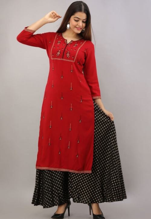 Red Kurta And Palazzo Set