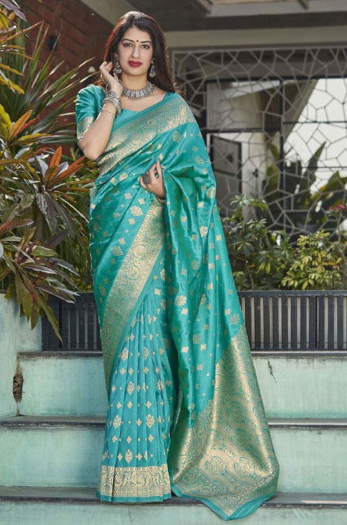 Sea Blue Banarasi Saree