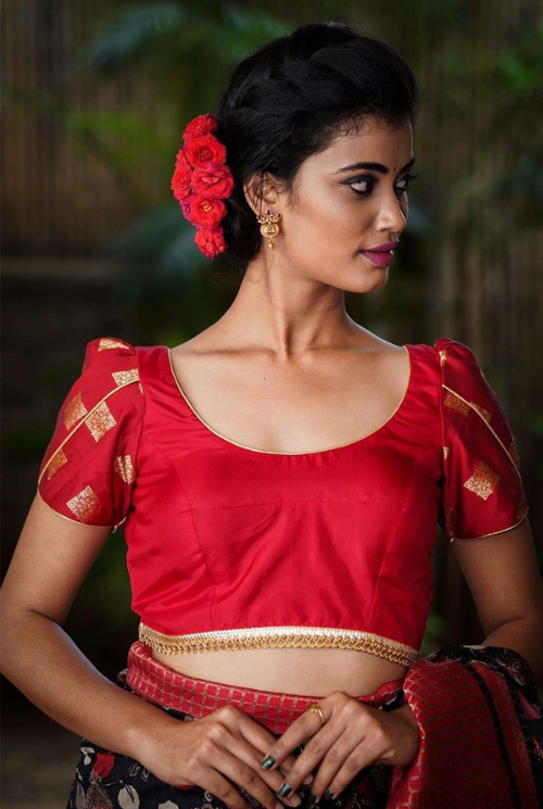 Red Silk U neck Blouse