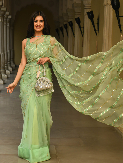 Green Chiffon Saree