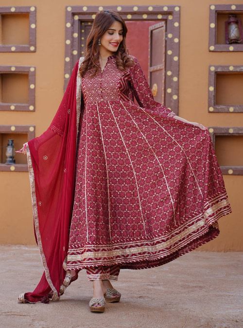 Maroon Anarkali Set