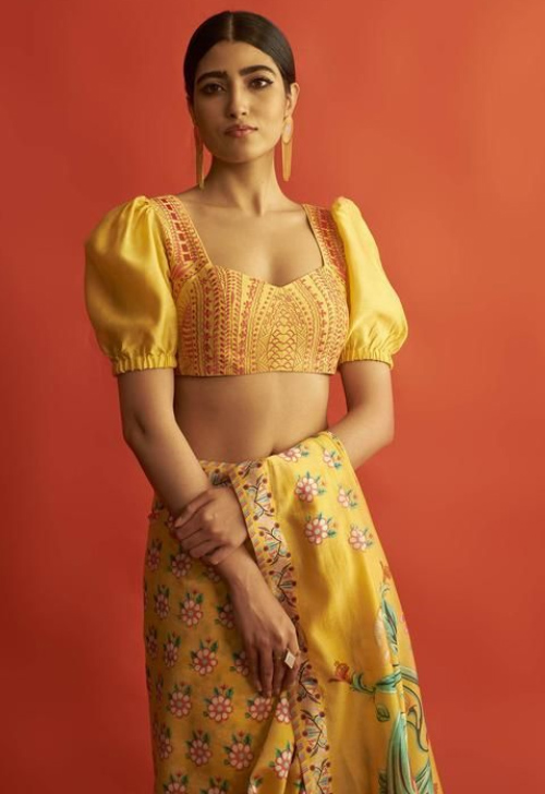 Yellow Puff Sleeves Blouse Design