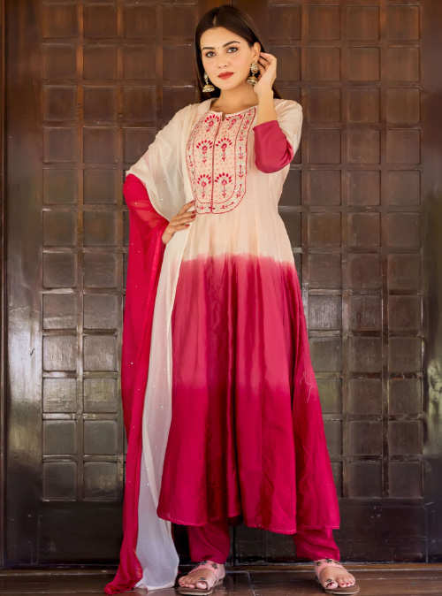 Peach Burgundy Anarkali Set