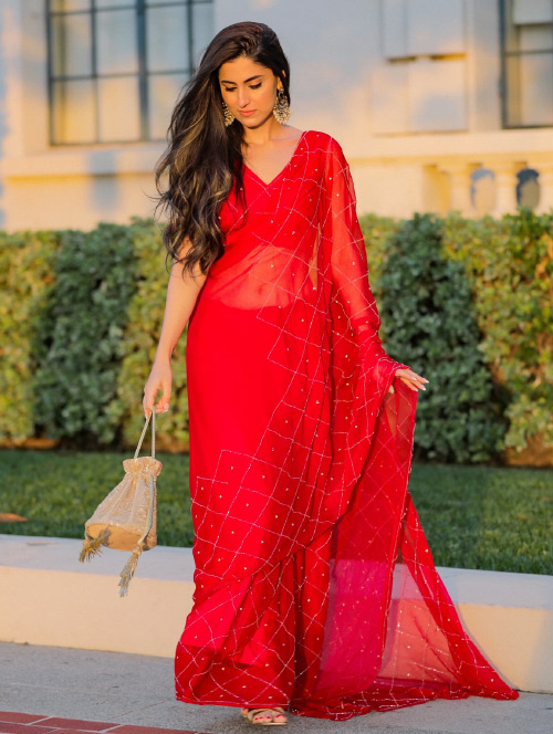 Red Chiffon Saree