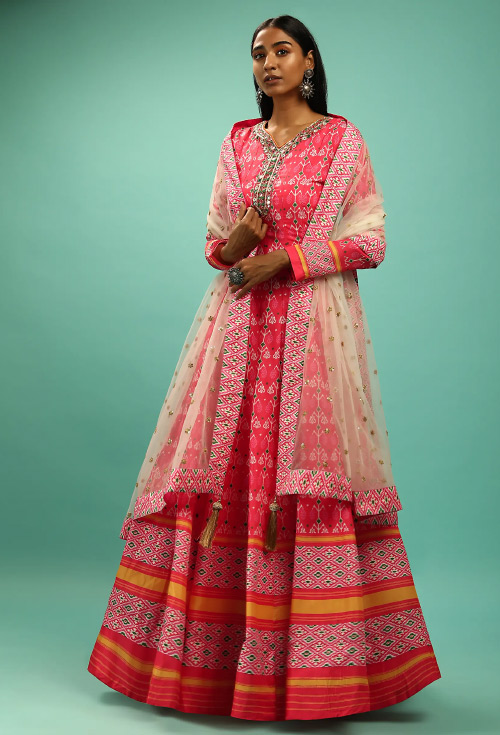 Pink Anarkali With Net Dupatta